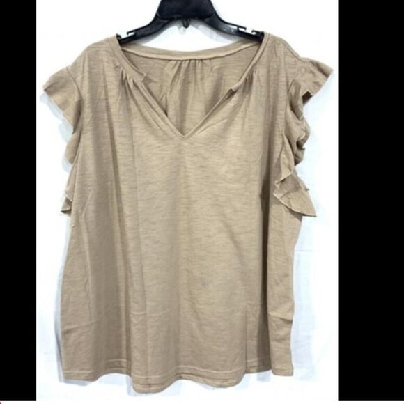 Women's V Neck Ruffle Cap Sleeve Top - Picture 2 of 5